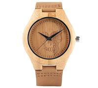 OIFMKC Wooden Watch Creative Skull Watch Men's Wood Moose Elk Deer Head Dial Bamboo Clock Male Casual Leather Quartz Wrist Watch Top Christmas Gifts-Skull