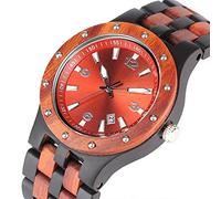 OIFMKC Wooden Watch Ebony Red Sandalwood Watch Men Clock Man Vogue Embed Rivet Bezel Wood Watch Full Woody Band Calendar Quartz Analog Hour Clock