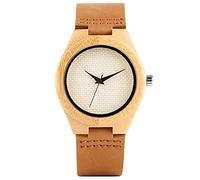 OIFMKC Wooden Watch Elegant Ladies Hand-Made Wooden Bamboo Quartz Watches Nylon Dial Leather Watchband Trendy Natural Wristwatch Gift Female-Beige