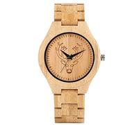 OIFMKC Wooden Watch Engraved Elk Deer Head Bamboo Wood Watch Men Tiger Dial Full Wooden Band Watches Quartz Wristwatches Men's Fashion Simple Clocks-Elk Dial