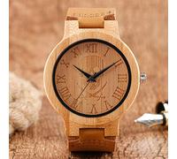 OIFMKC Wooden Watch Fashion Skull Roman Number Dial Wood Quartz Watch Hand-Made Nature Wooden Wristwatches with Brown Leather Band for Gift