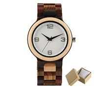 OIFMKC Wooden Watch Handmade Red Maple Wooden Watch Men Minimalism Mix Colorful Wood Band Fashion Casual Quartz Watches Male Gifts,2 with Box