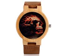 OIFMKC Wooden Watch Handmade Wooden Wristwatch Men Women Skull Face Bamboo Nature Wood Creative Watches Leather Strap Fashion Minimalist-style1