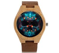 OIFMKC Wooden Watch Handmade Wooden Wristwatch Men Women Skull Face Bamboo Nature Wood Creative Watches Leather Strap Fashion Minimalist-style1