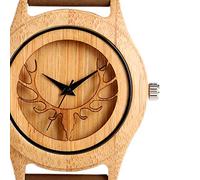 OIFMKC Wooden Watch Hot Fashion Elk Deer Head Bamboo Watches Men Women Leather Strap Sport Casual Nature Wood Creative Male Female Clock