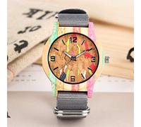 OIFMKC Wooden Watch Irregular Colorful Pattern Design Wood Quartz Watch Casual Nylon Watchband Natural Wooden Clock Stylish Lady Watches Gifts,Model 1 only Watch