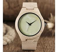 OIFMKC Wooden Watch Light Green No Word Dial Wood Watch Whitening Bamboo Minimalist Analog Genuine Leather Novelty Clock Online Reloj de Madera 2019