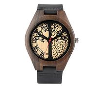 OIFMKC Wooden Watch Luxury Ebony Wood Men's Watch Life Tree Round Dial Casual Mens Watches Pure Wooden Male Wristwatch Stylish Clock 2019,only Watch