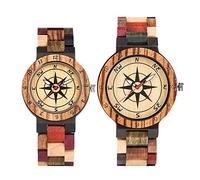 OIFMKC Wooden Watch Luxury Men's Watch Unique Compass Dial Wood Watch Men Mixed Color Full Wooden Band Watch Women Clock Retro Wristwatch,for Couples