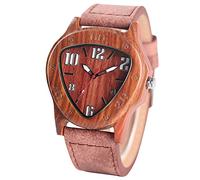 OIFMKC Wooden Watch Luxury Noble Men Wooden Watch New Fashion Triangle Dial 100% Natural Wood Quartz Genuine Leather Casual Male Handmade Gifts,Red Sandalwood