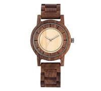OIFMKC Wooden Watch Maple Walnut Wood Watch Men Women Quartz Movement Wristwatch Minimalist Round Dial Men's Full Wooden Watch Band Folding Clasp,Walnut