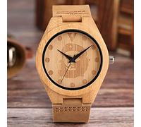 OIFMKC Wooden Watch Men's Watch Che Guevara Pirate Face Natural Bamboo Wood Watch Clock Male Quartz Casual Leather Wrist Sport Watches for Men