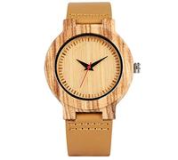 OIFMKC Wooden Watch Minimalist Simple Wood Watch Men's NO Words Bamboo Analog Round Wood Hour Casual Leather Bracelet Clock Male Quartz Reloj Hombre,only Watch