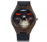 OIFMKC Wooden Watch Natural Bamboo Watch Men Women Evil Cool Skull Face Wood Analog Quartz Wristwatches Leather Strap Unisex Birthday Gifts-style1