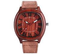 OIFMKC Wooden Watch Natural Wood Watches Top Brand Irregular Round Face Mens Genuine Leather Quartz-Watch Male Christmas Gift Reloj de Madera,Red Sandalwood