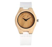 OIFMKC Wooden Watch New 2019 Ladies Wooden Quartz Watch Casual Women's Watch White Genuine Leather Watchband Elegant Ice Wolf Display Wooden Clock,Bronze