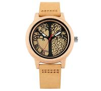 OIFMKC Wooden Watch Novel Life Tree Design Women Watches Pure Maple Wood Quartz Genuine Leather Wooden Clock Elegant Ladies Watches,only Watch