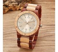 OIFMKC Wooden Watch Original Wood Watch Men Red Rose Black Walnut Wood Men's Wooden Quartz Wrist Watches Wooden Dial Retro Men Wristwatches Clock,Men Wood Watch 6