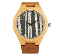 OIFMKC Wooden Watch Retro Coffee Dark Blue Dial Quartz Men's Watch Luxury Round Dial Analog Leather Band Fashion Men Sport Watch relogio de Madeira-Black White Dial