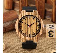 OIFMKC Wooden Watch Retro Stripe Wood Watch Simple Men's Black Watch Clock Male Leather Quartz Wristwatch Clock Gifts reloj erkek KOL saati