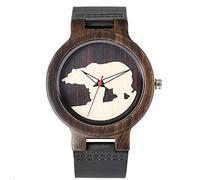 OIFMKC Wooden Watch Retro Wood Watch Men 3D Polar Bear Watermark Quartz Timepieces Fashion Genuine Leather Casual Wooden Clock Boyfriend Best Gifts,Zebra