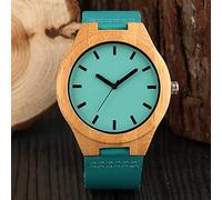 OIFMKC Wooden Watch Simple Bamboo Wood Mens Watch Minimalist Analog Hour Clock Man Leisure Blue Belt Quartz Wrist Watches for Men Reloj de Madera