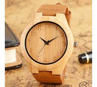 OIFMKC Wooden Watch Simple Bamboo Wooden Watch Men's Handmade Engraved Arabic Numbers Novel Fashion Sport Clock Male Leather Souvenir Gifts
