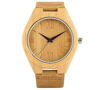 OIFMKC Wooden Watch Simple Fashion Hand-Made Wooden Bamboo Watch Quartz for Male Female Roman Numerals Leather Watchband Strap Best Gift Men