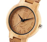 OIFMKC Wooden Watch Skull Wood Watch Bamboo Japan Quartz Movement Gothic Style Analog Wristwatches Sport Nature Wood Real Leather for Man Clock Hour