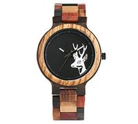 OIFMKC Wooden Watch Stylish Handmade Wooden Watch for Women Men Hand-Made Bamboo Wristwatch Natural Deer Head Tattoo Quartz Watches erkek saati-Model 1