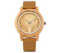 OIFMKC Wooden Watch Superb Deer Pattern Wood Watch Hollow Out Elk Head Watch Men's Bamboo Wood Genuine Leather Wristwatch Unisex Clock for Men Women,only Watch