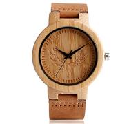 OIFMKC Wooden Watch Top Gifts Creative Elk Deer Head Dial 100% Original Wooden Watch Male Natural Bamboo Wood Clock Soft Leather Men's Wrist Watches