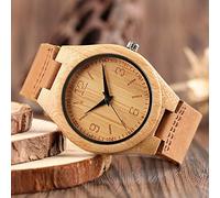 OIFMKC Wooden Watch Top Lightweight Bamboo Wood Men's Watch Simple Engraving Numbers Round Dial Analog Wooden Quartz Wristwatch Genuine Leather Gift