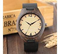 OIFMKC Wooden Watch Top Natural Wooden Watch Minimalism Super Light Bamboo Ebony Wood Quartz Watch Men Clock Male Genuine Leather reloj para Hombre,1
