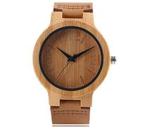 OIFMKC Wooden Watch Unique Classical Hand-Made Wood Watches Leather Band Nature Wooden Bamboo Wristwatch for Men Women Best Gift- Black
