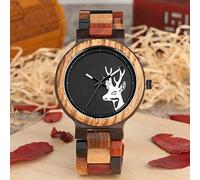 OIFMKC Wooden Watch Unique Mixed Color Wood Watch Men Creative Deer Head Elk Clock Man Retro Full Wooden Wrist Quartz Watch Top Luxury Men's Watches