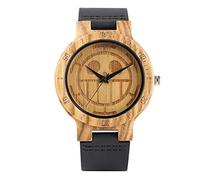 OIFMKC Wooden Watch Unique One Piece Wood Watches Men Engraved Skull Dial Pure Bamboo Wood Clock Man Quartz Analog Black Genuine Leather Band Watch,1
