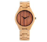 OIFMKC Wooden Watch Unique Stripe Dial Timepieces Bamboo Wood Watches Casual Bamboo/Leather Band Wrist Watch Men Male Clock Gifts-Bamboo Band