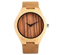 OIFMKC Wooden Watch Unique Stripe Dial Timepieces Bamboo Wood Watches Casual Bamboo/Leather Band Wrist Watch Men Male Clock Gifts-Leather Band