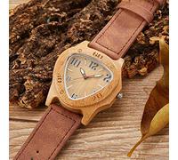 OIFMKC Wooden Watch Unique Triangle Wood Watch Mens Natural Wooden Cowhide Leather Quartz Wristwatch Retro Bamboo Fashion Clock Montre Homme,10
