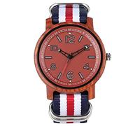 OIFMKC Wooden Watch Vogue Round Dial Red Blue Nylon Straps Retro Black Red Wood Watches Japanese Movement Quartz Watch for Women Men Reloj de Madera- Black