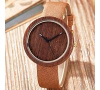 OIFMKC Wooden Watch Wood Bamboo Dial Watch Men Women Casual Wristwatch Red Rose Wooden Watches Male Female Brown Sandalwood Leather Band Clock,1