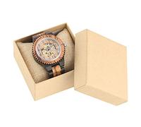OIFMKC Wooden Watch Wood Clock Men's Watch Luxury Wooden Bangle Watchband Arabic Numbers Display Self Winding Mechanical Mens Watches,Black with Box