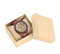 OIFMKC Wooden Watch Wood Clock Men's Watch Luxury Wooden Bangle Watchband Arabic Numbers Display Self Winding Mechanical Mens Watches,Red with Box