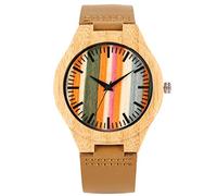 OIFMKC Wooden Watch Wood Watch Men's Leather Wristwatch Stylish Wooden Man Clock Colorful Stripes Scale Dial Mens Watches Top Luxury Gifts- Black