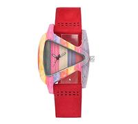OIFMKC Wooden Watch Wood Watch Women Fashion Quartz Wooden Bamboo Watch Colorful Triangle Dial Creative Watch Unique Ladies Wristwatch Geneva,red Strap