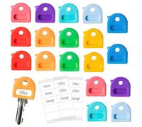OIHCAZ 18 Pack Key Covers Caps with 20 Labels, Key Coloured Caps Easy Keys Identification for House or Office Keys Classification Organization, Fits Round Square Hexagonal Key Heads