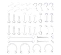 OIHCAZ 38 PCS Clear Nose Stud Lip Studs, Clear Earrings Studs Invisible Piercing Retainers, Plastic Belly Bar Lip Bars Helix Cartilage Earrings for Daily Wear