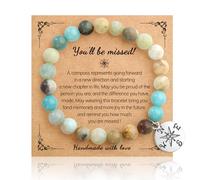 OIHCAZ Anxiety Bracelet, Natural Stone Healing Crystal Gemstone Zebra Elastic Beads Bracelet with Compass, Good Luck with You Will Be Missed Card for Women Teen Ladies