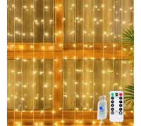 OIHCAZ Curtain Fairy Lights 3m×3m 300LEDs, Indoor Outdoor Curtain Lights with 8 Modes and Adjustable Brightness, USB Hanging Fairy Lights for Christmas Party Home Garden Decor(Warm White)